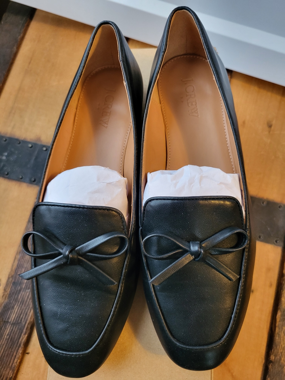 J. Crew Factory Black Leather Bow Loafers
